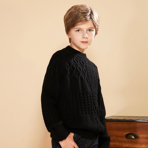 

Boys Raglan Sleeve Cable Knit Sweater, Black