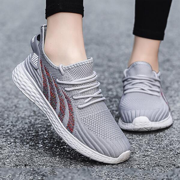 

Knit Detail Graphic Lace-up Front Running Shoes, Grey