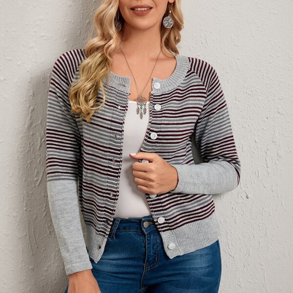 

Striped Pattern Raglan Sleeve Cardigan, Multicolor