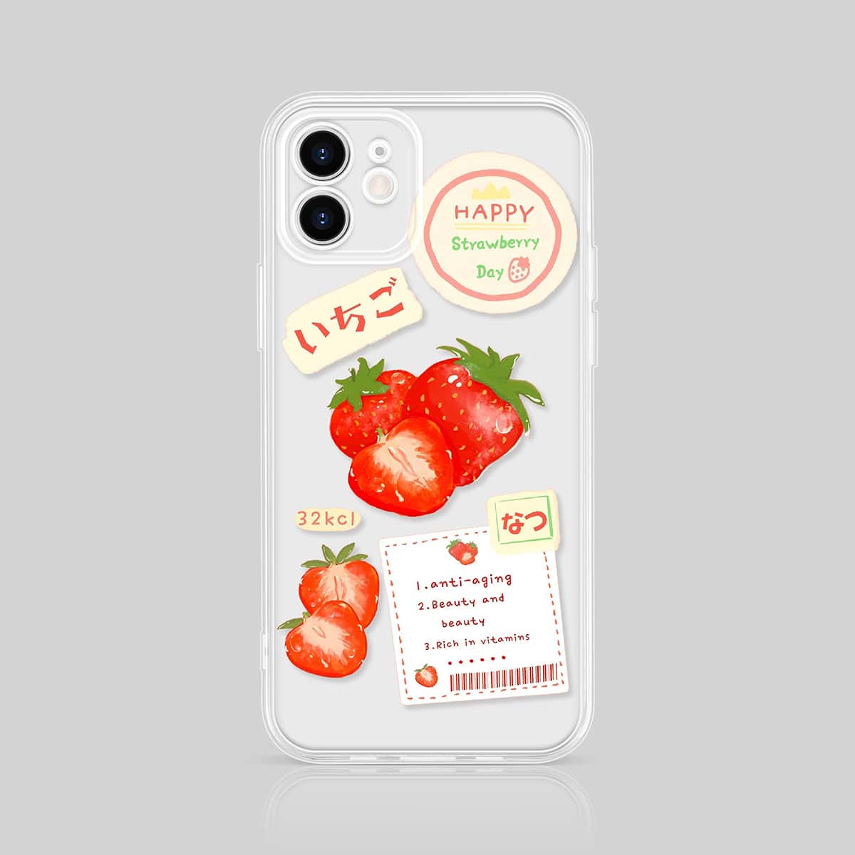 

Strawberry Painted Clear Phone Case, Red