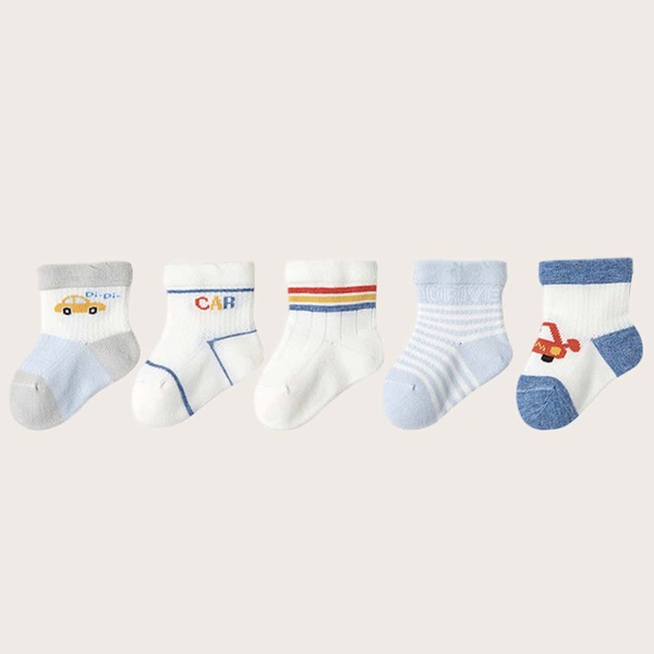 

5pairs Toddler Kids Striped Print Socks, Multicolor