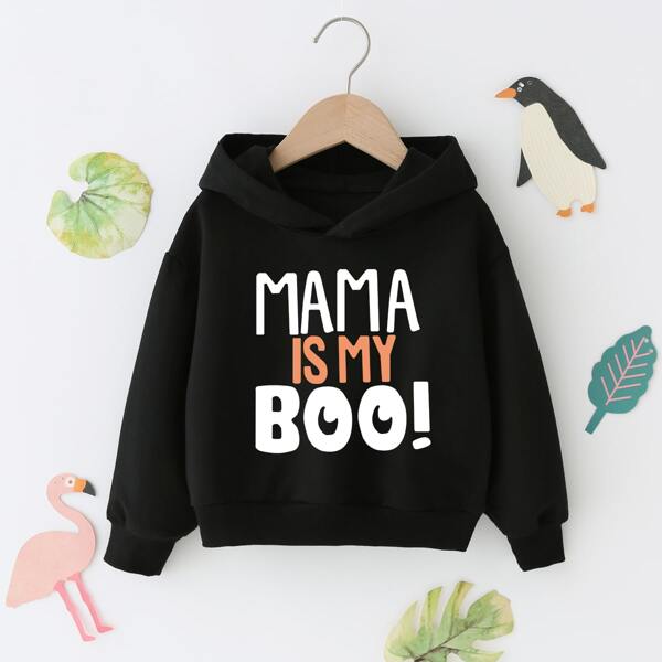 

Toddler Boys Slogan Graphic Drop Shoulder Hoodie, Black