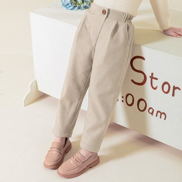 

Girls Houndstooth Elastic Waist Pants, Khaki