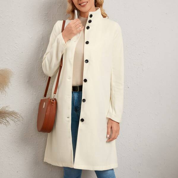 

Single Breasted Funnel Neck Coat, Beige