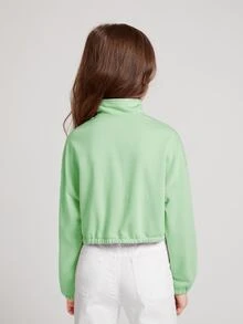 SHEIN Girls Half Zip Drop Shoulder Sweatshirt - Mint Green - View 2