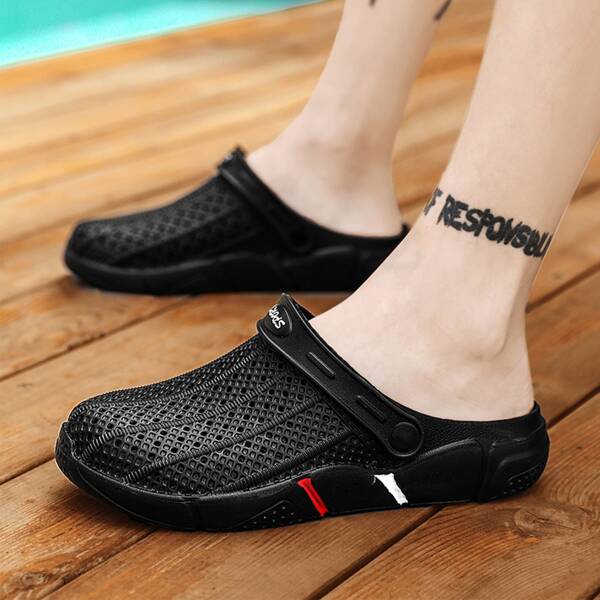 

Men Letter Graphic Hollow Out Sandals, Black