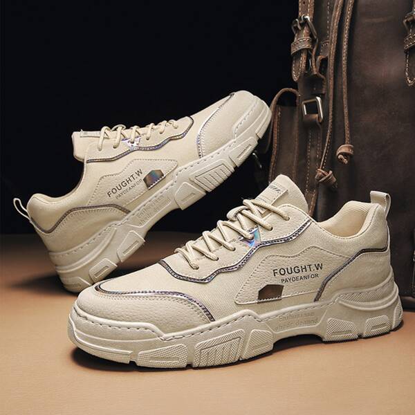 

Men Letter Graphic Low Top Sneakers, Khaki