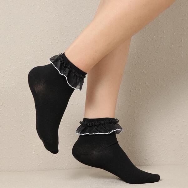 

Lace Trim Crew Socks, Black