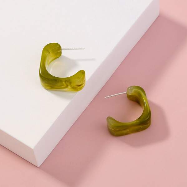 

Resin Geo Decor Earrings, Olive green