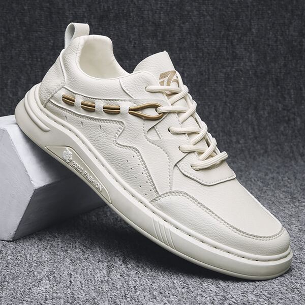 

Men Letter Detail Lace-up Front Skate Shoes, Beige