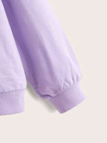 SHEIN Girls Contrast Neck Letter Graphic Drop Shoulder Sweatshirt - Lilac Purple - View 4