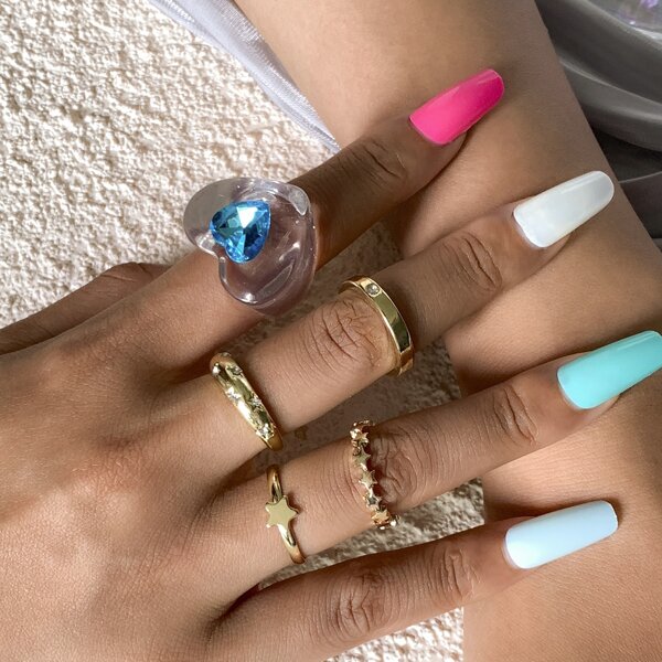 

5pcs Rhinestone Decor Ring, Gold