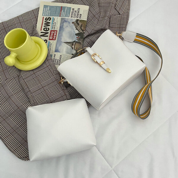

Buckle Detail Bucket Bag, White