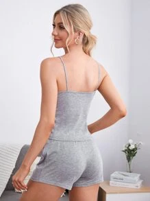 Bộ đồ ngủ Nữ Thắt nút Nút phía trước màu trơn Giải trí - Màu Xám nhạt - Xem 2
