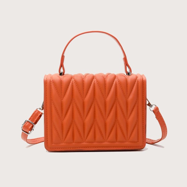 

Textured Flap Satchel Bag, Orange