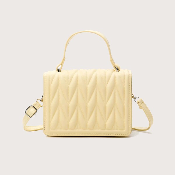 

Textured Flap Satchel Bag, Yellow