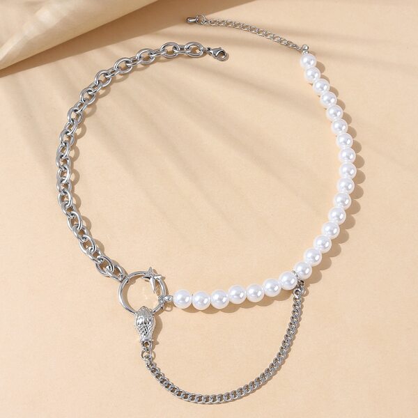 

Faux Pearl Beaded Necklace, Silver