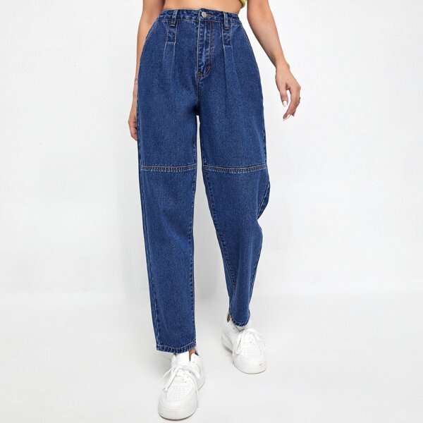 

Fold Pleated Mom Jeans, Medium wash