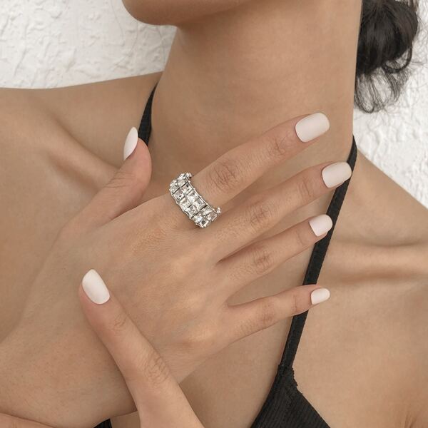 

Rhinestone Decor Ring, Silver