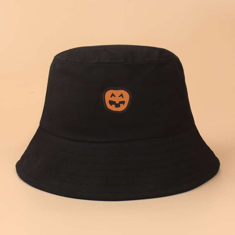 

Creative Pumpkin Print Bucket Hat, Black