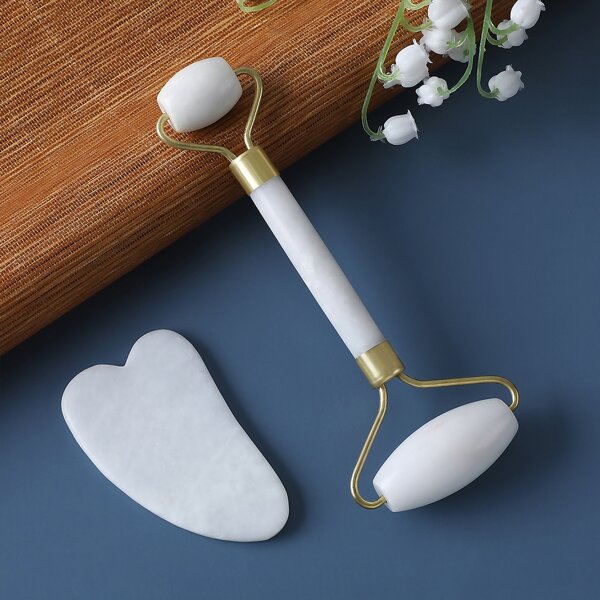 

1pc Facial Roller Massager & 1pc Gua Sha Board, White