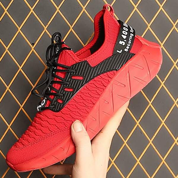 

Men Knit Detail Lace-up Front Sneakers, Red
