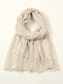 1pc Women's Fashionable Floral Embroidered Shawl Scarf Headscarf Suitable For Daily Wear - Beige - View 1