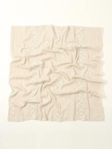 1pc Women's Fashionable Floral Embroidered Shawl Scarf Headscarf Suitable For Daily Wear - Beige - View 2