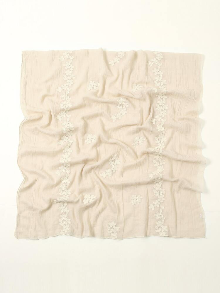 1pc Women's Fashionable Floral Embroidered Shawl Scarf Headscarf Suitable For Daily Wear - Beige - View 2