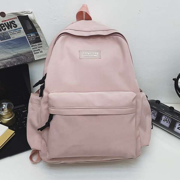 

Letter Patch Large Capacity Backpack, Pink