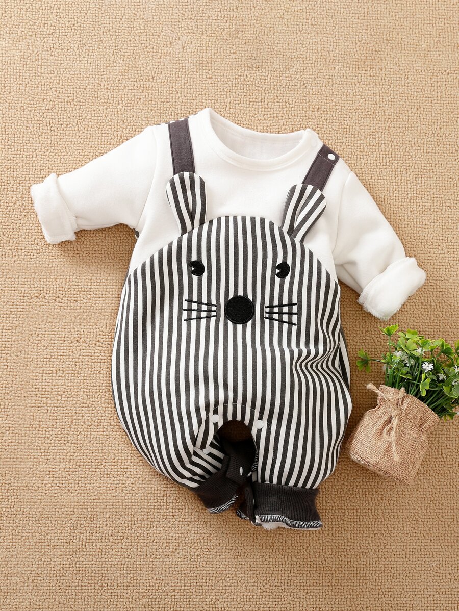 Yierying Baby Boy 3D Ear Striped Print Jumpsuit
