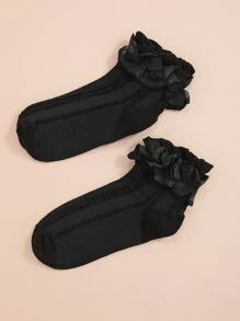 貝殼邊中筒襪 - 黑色 - 查看 2