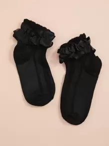 貝殼邊中筒襪 - 黑色 - 查看 3