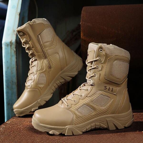 

Men Lace-up Front Boots, Beige