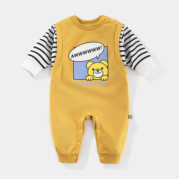 

Baby Cartoon & Letter Graphic 2 In 1 Jumpsuit, Multicolor