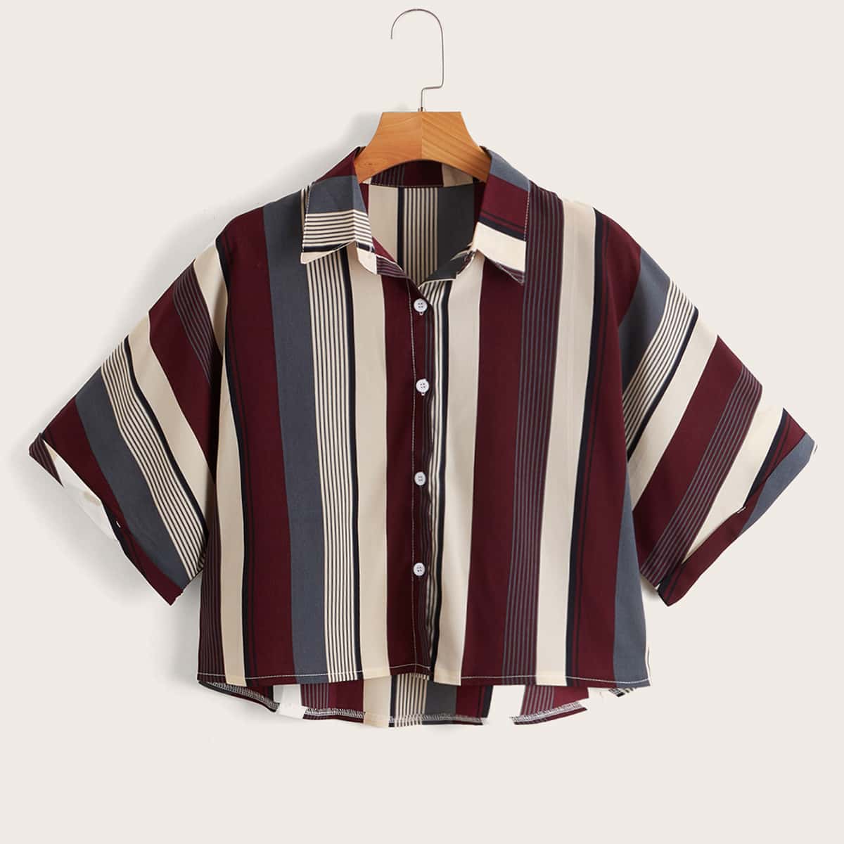 

Striped Button Front Blouse, Multicolor