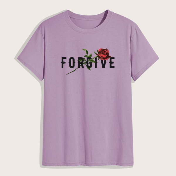 

Guys Floral & Letter Graphic Tee, Lilac purple