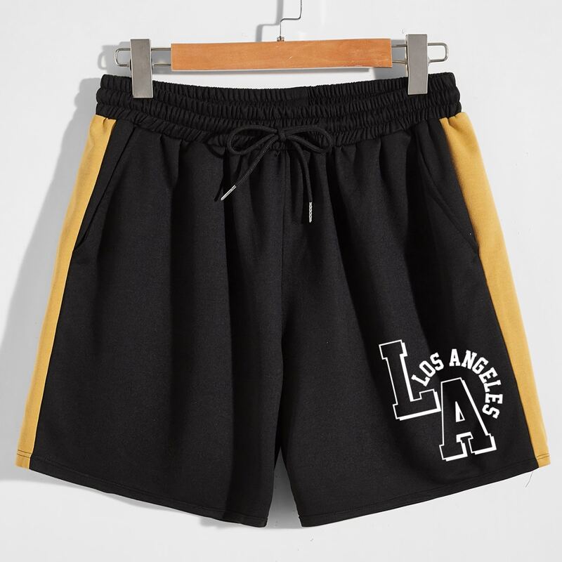 

Guys Letter Colorblock Drawstring Shorts, Black