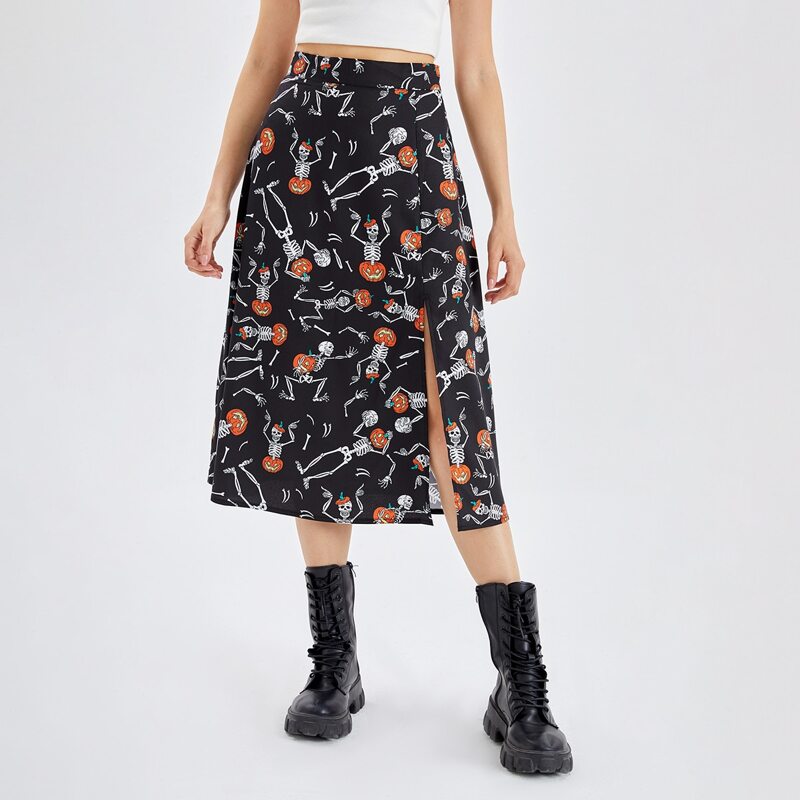 

Halloween Graphic Split Skirt, Multicolor