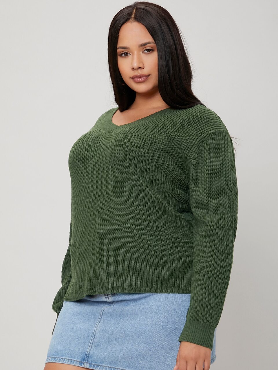 Plus Solid Drop Shoulder Sweater