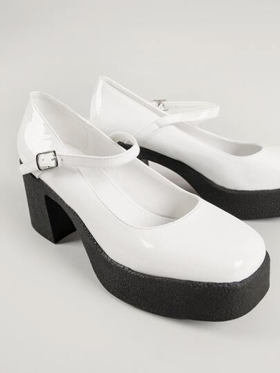 Vegan Patent Leather Block Heeled Mary Janes
