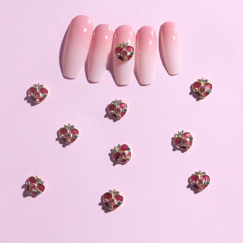 

10pcs Heart Design Nail Art Decoration, Hot pink