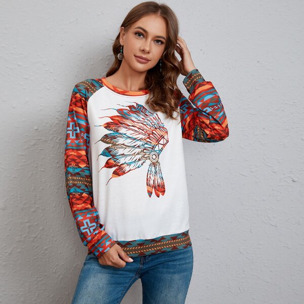 

Свитшот с геометрическим принтом и рукавом-реглан, Многоцветный