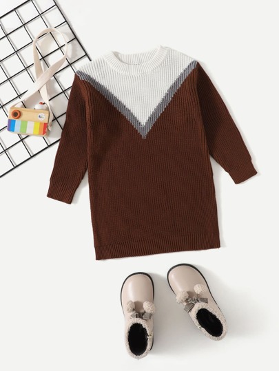 Toddler Girls Chevron Pattern Knit Dress