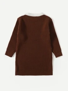 小女童鋸齒圖案針織洋裝 - 彩色 - 查看 2