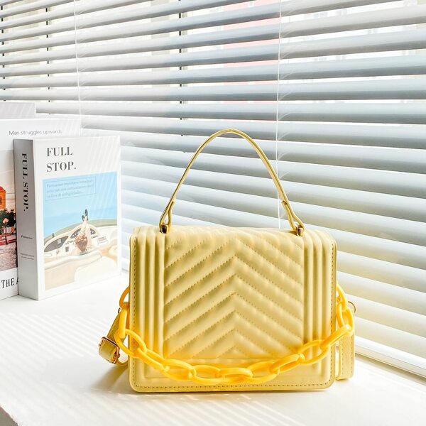 

Chevron Pattern Chain Satchel Bag, Yellow
