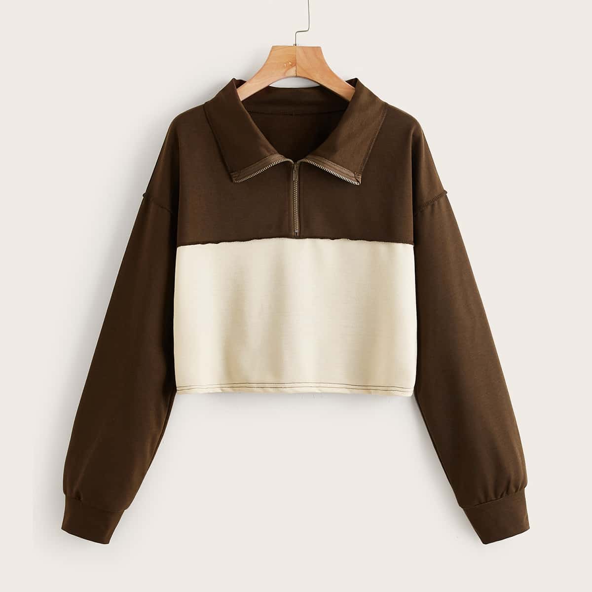 

Colorblock Stitching Trim Polo Sweatshirt, Multicolor
