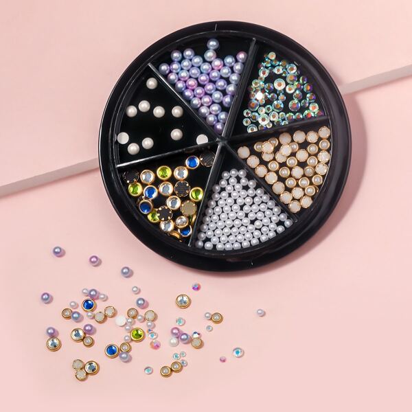 

1box Faux Pearl & Rhinestone Nail Art Decoration, Multicolor