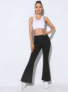 Yoga Basic High Stretch Flare Leg Sports Trousers - Black - View 4