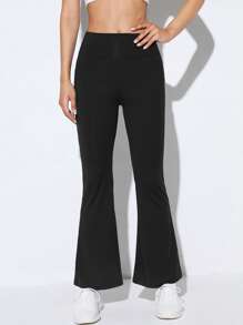 Yoga Basic High Stretch Flare Leg Sports Trousers - Black - View 5